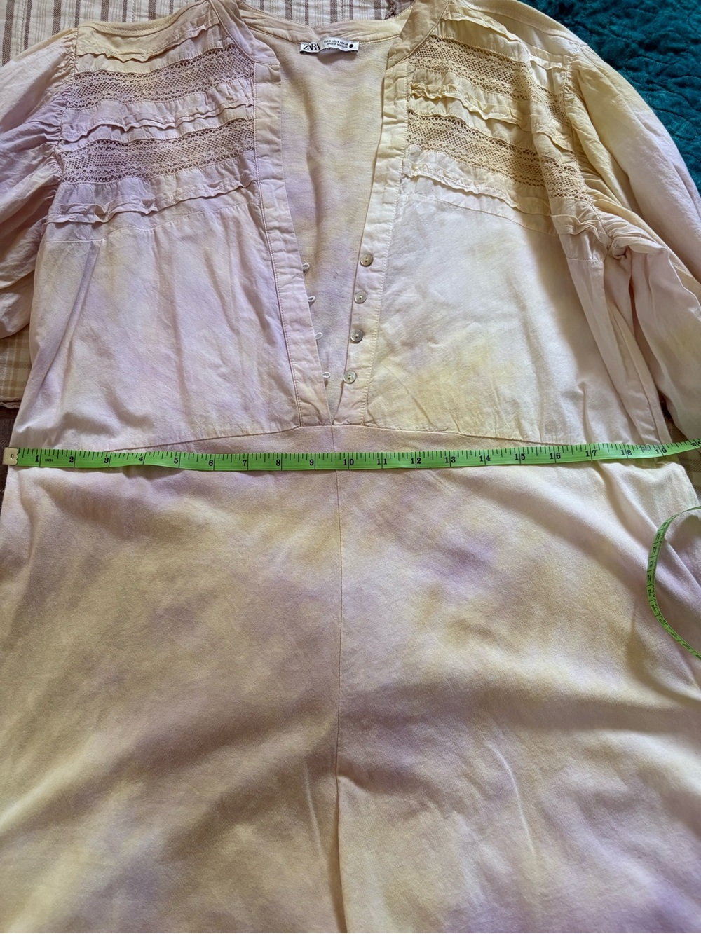 ZARA Tie Dye Romper Puff Sleeves | Size S | Yellow Purple Jumpsuit | Oversized - Picture 6 of 13